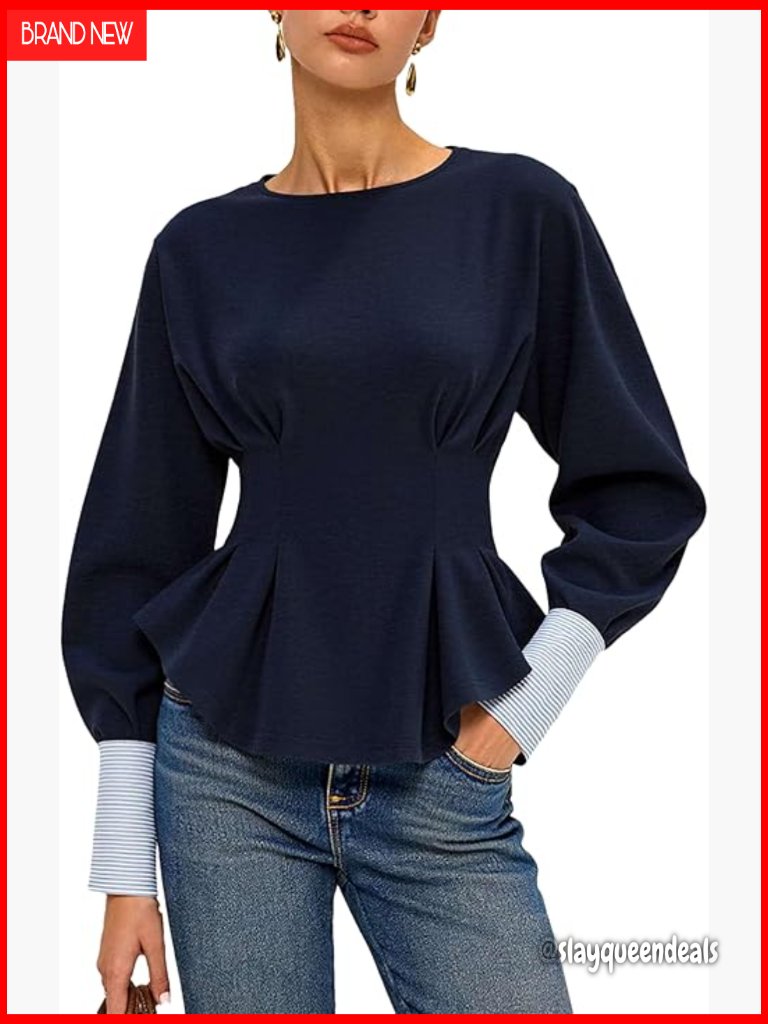 Crew Neck Balloon Sleeve Peplum Sweatshirt Babydoll Top